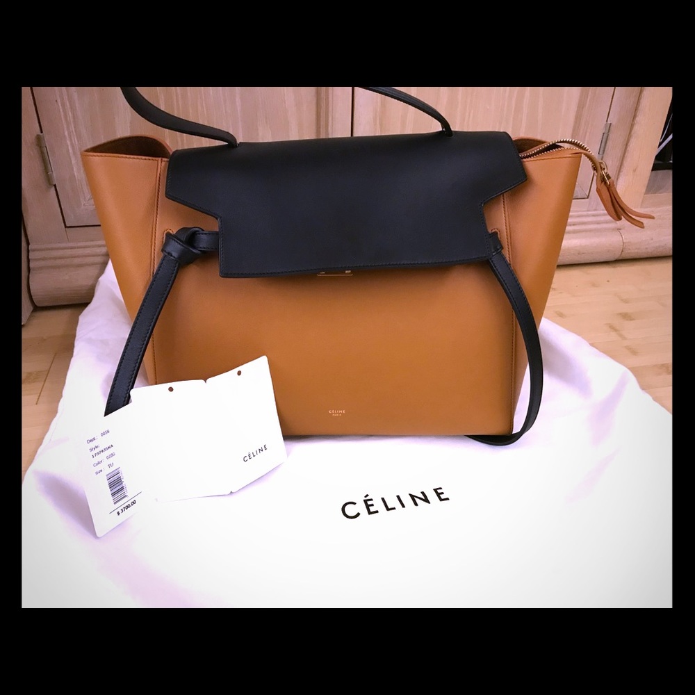 Celine Two-Tone Tan and Black Leather Tote